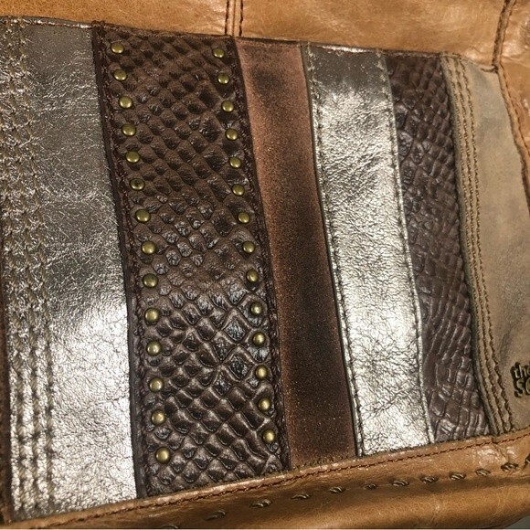 The Sak Lucia Brown Leather Crossbody Bag Mixed Metallic Print Pocket Purse - Picture 6 of 15